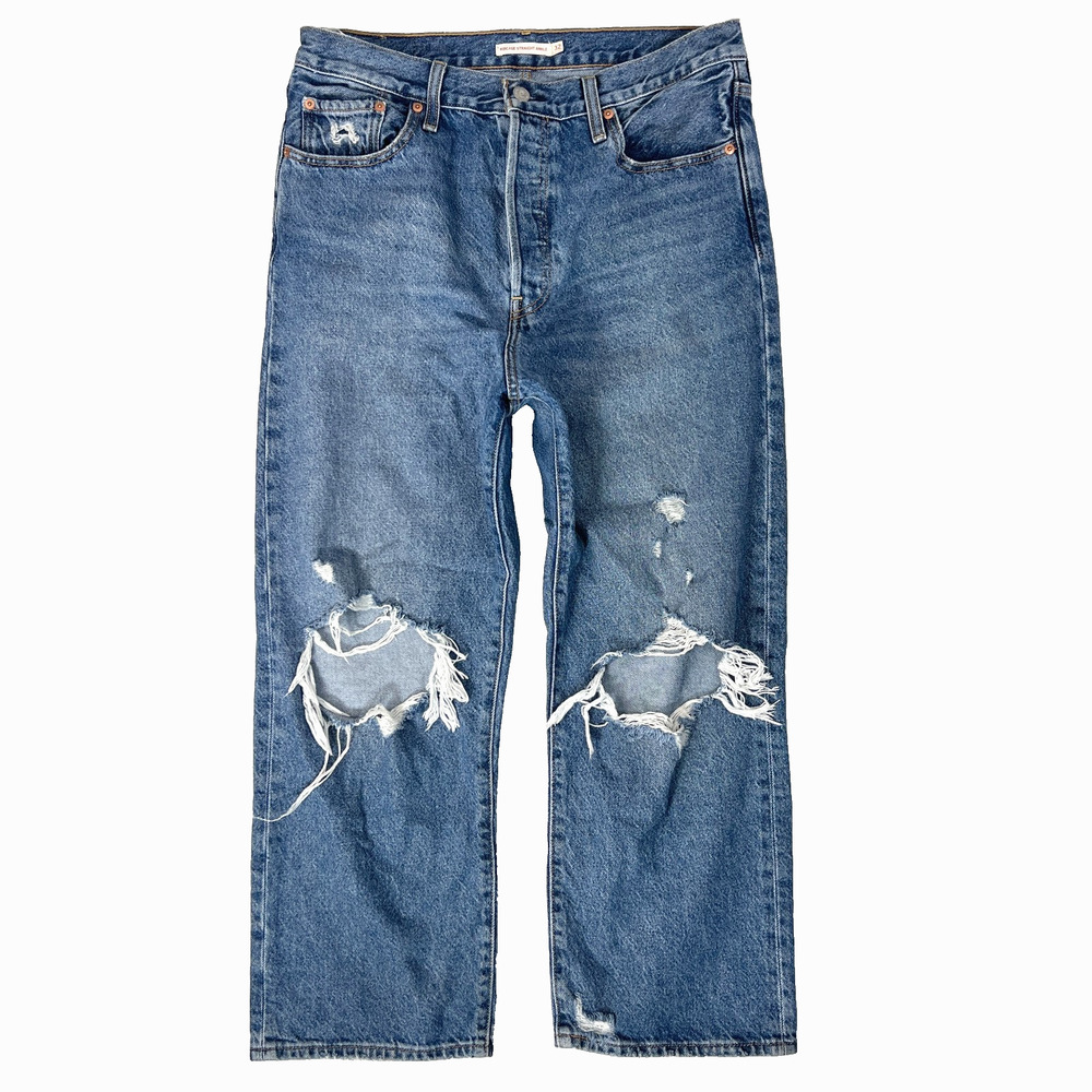 Levi's Ribcage Straight Ankle Jeans 32 High Rise Distressed 90s Grunge Y2K Rigid